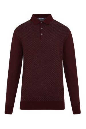 Gri Regular Fit Desenli Polo Yaka Pamuklu Triko Kazak 