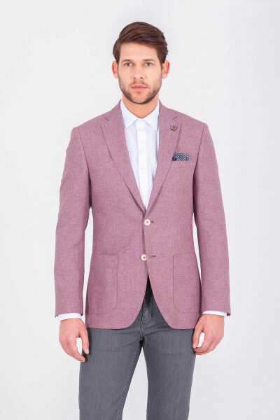 Bordo Desenli Slim Fit Ceket - Thumbnail