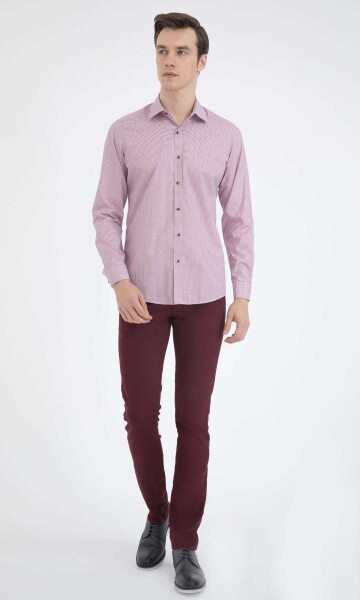 Bordo Desenli Slim Fit Gömlek - 2