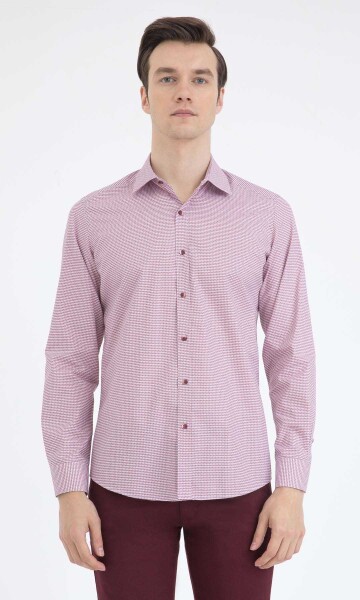 Bordo Desenli Slim Fit Gömlek - 1