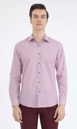 Bordo Desenli Slim Fit Gömlek - 5