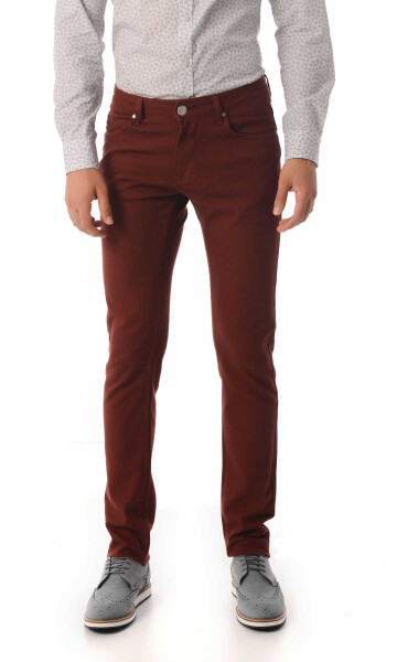 Bordo Desenli Slim Fit Pantolon - 1