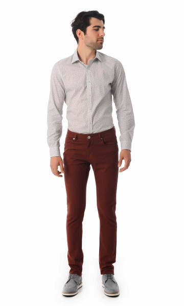 Bordo Desenli Slim Fit Pantolon - 2