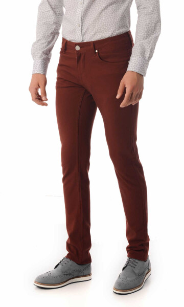 Bordo Desenli Slim Fit Pantolon - 3