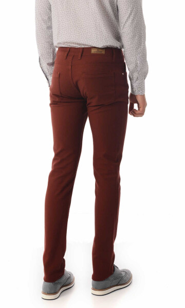 Bordo Desenli Slim Fit Pantolon - 4
