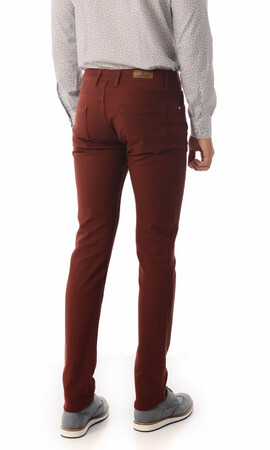 Bordo Desenli Slim Fit Pantolon - 5