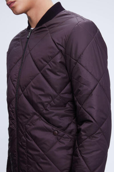 Bordo Regular Fit Bomber Yaka Kapitone Mont - 3