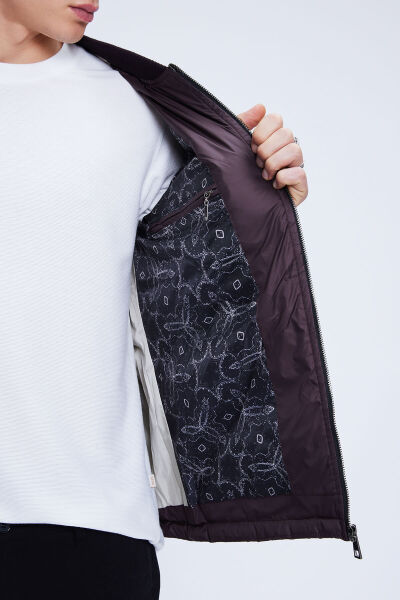 Bordo Regular Fit Bomber Yaka Kapitone Mont - 4