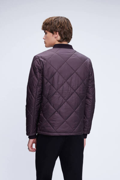 Bordo Regular Fit Bomber Yaka Kapitone Mont - 5