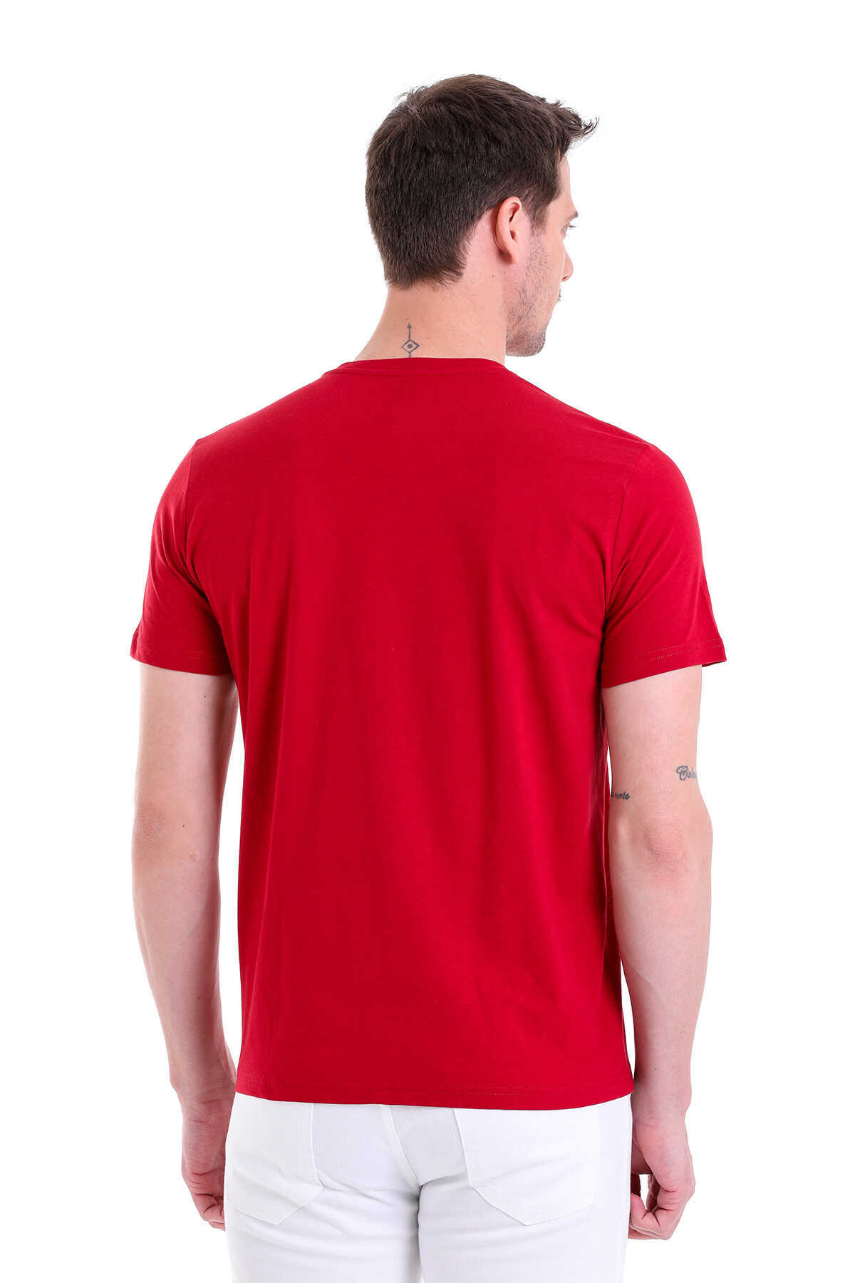 Bordo Regular Fit Düz 100% Pamuklu V Yaka Tişört - 6