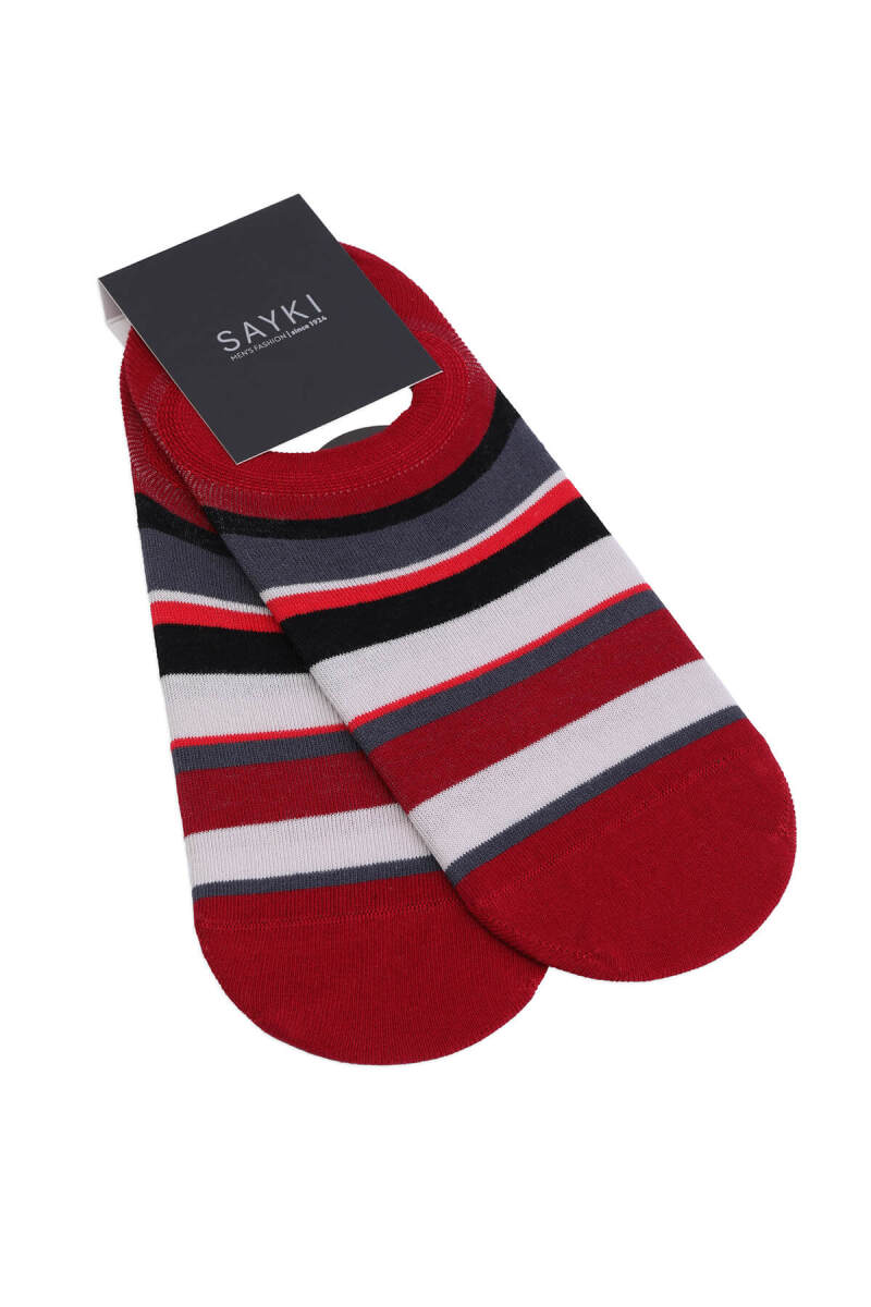 Bordo İkili Çizgili Pamuklu Babet Çorap - HATEM SAYKI