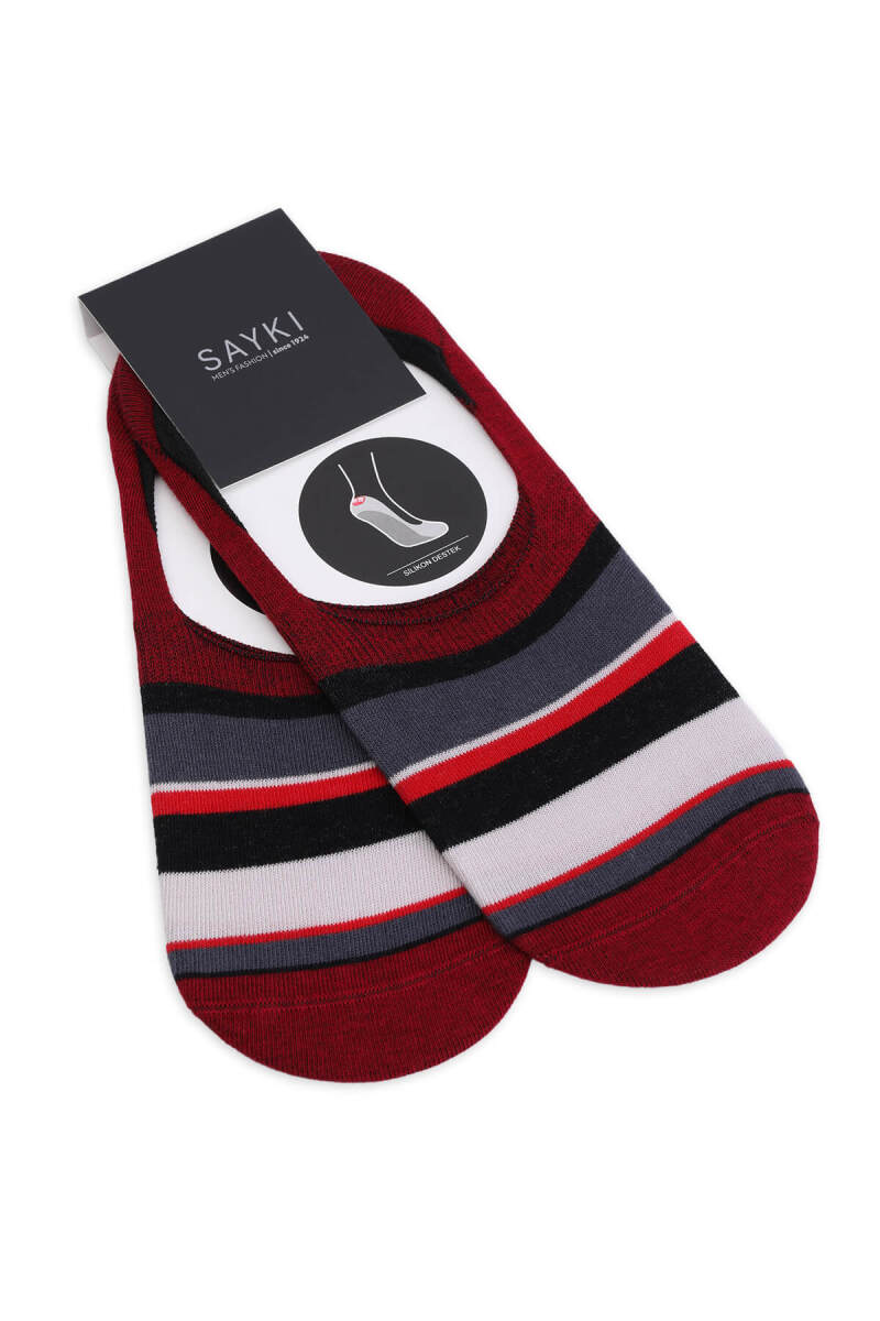 Bordo İkili Çizgili Pamuklu Babet Çorap - HATEM SAYKI