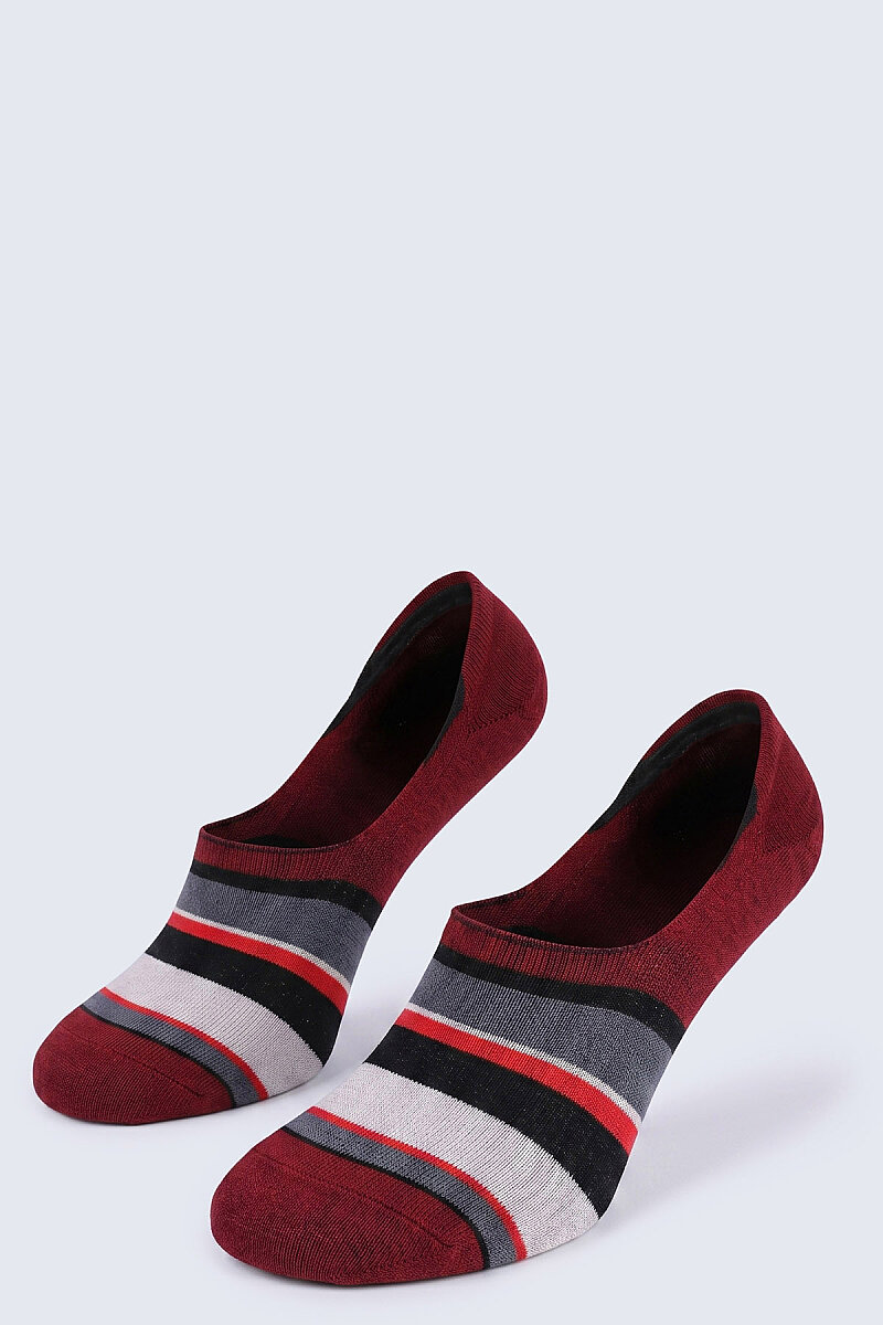 Bordo İkili Çizgili Pamuklu Babet Çorap