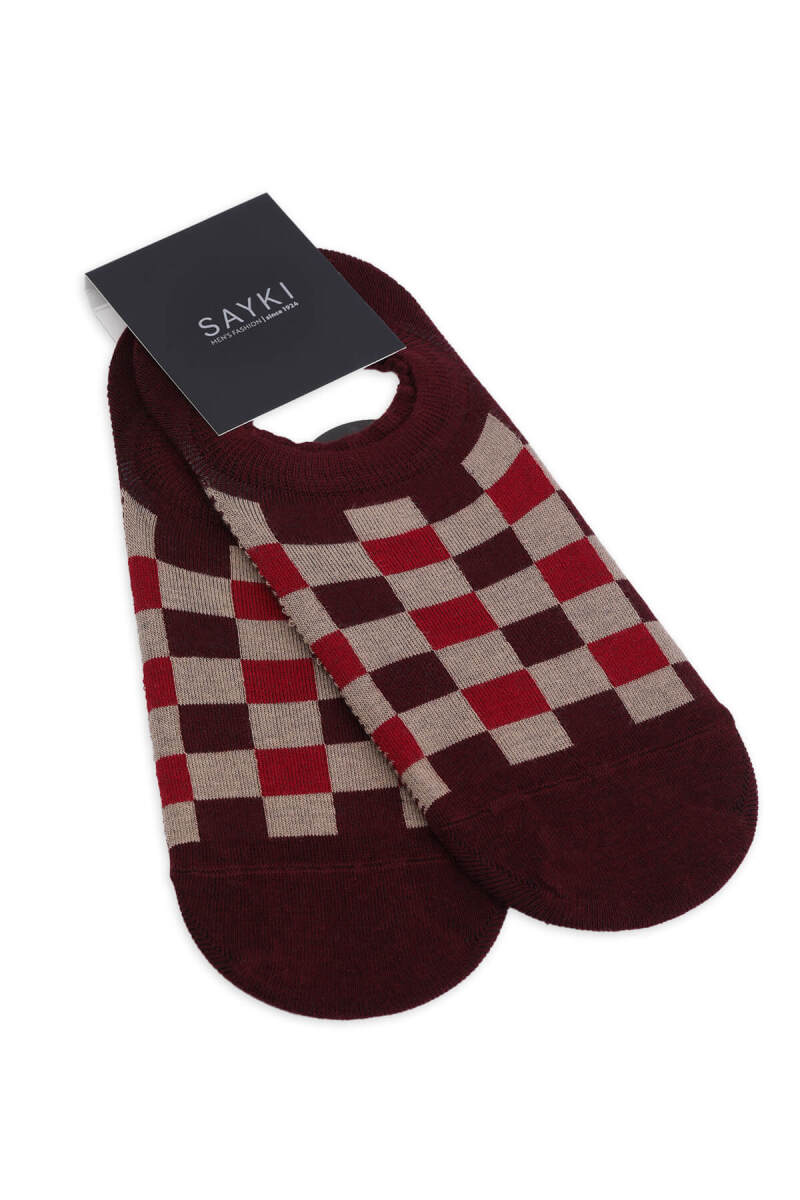 Bordo İkili Pamuklu Kareli Babet Çorap - HATEM SAYKI