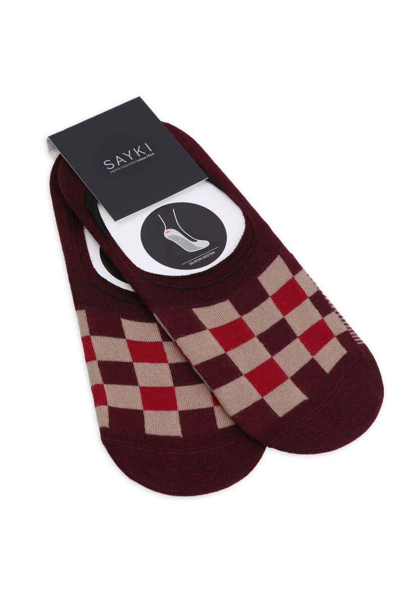 Bordo İkili Pamuklu Kareli Babet Çorap - HATEM SAYKI