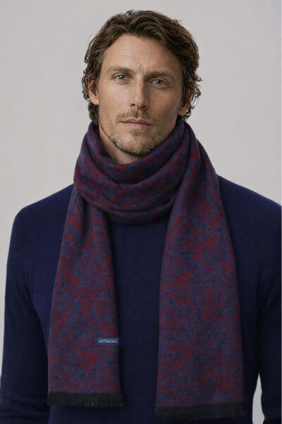 Bordo-İndigo Çift Taraflı Atkı 