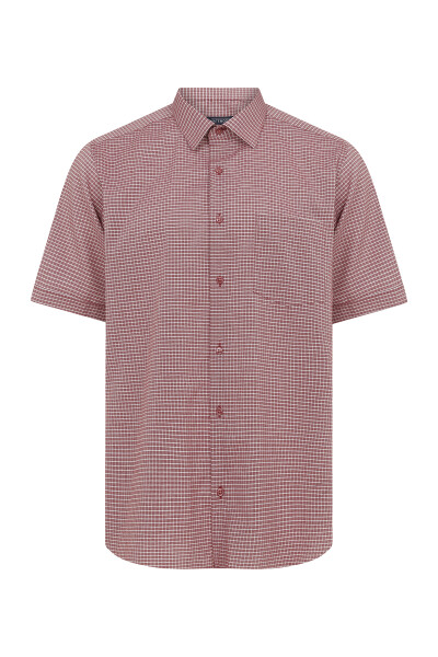 Bordo Kareli Kısa Kol Klasik Gömlek - 1