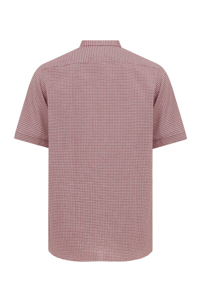 Bordo Kareli Kısa Kol Klasik Gömlek - 2