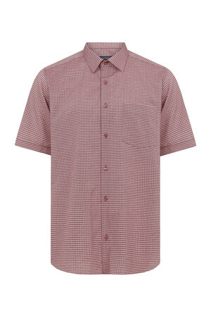 Bordo Kareli Kısa Kol Klasik Gömlek - 4