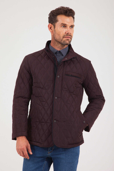 Bordo Dik Yaka Kapitone Mont - 1