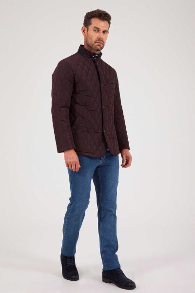 Bordo Dik Yaka Kapitone Mont - 2