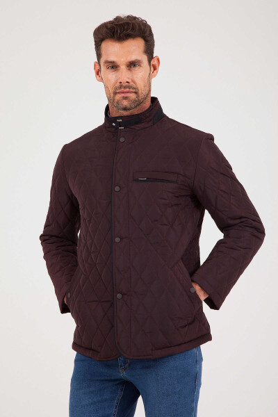 Bordo Dik Yaka Kapitone Mont - 3