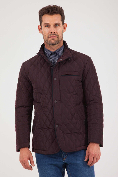 Bordo Dik Yaka Kapitone Mont - 4