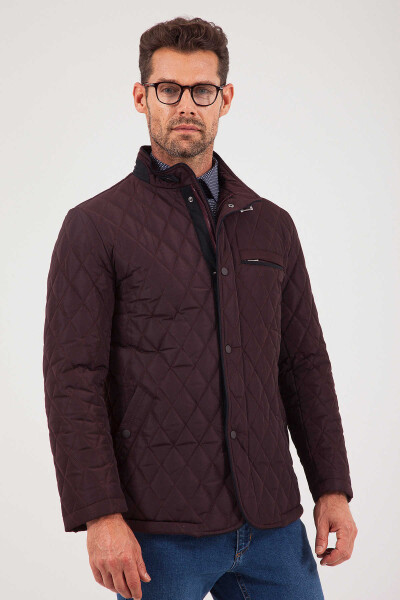 Bordo Dik Yaka Kapitone Mont - 5