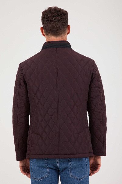 Bordo Dik Yaka Kapitone Mont - 7