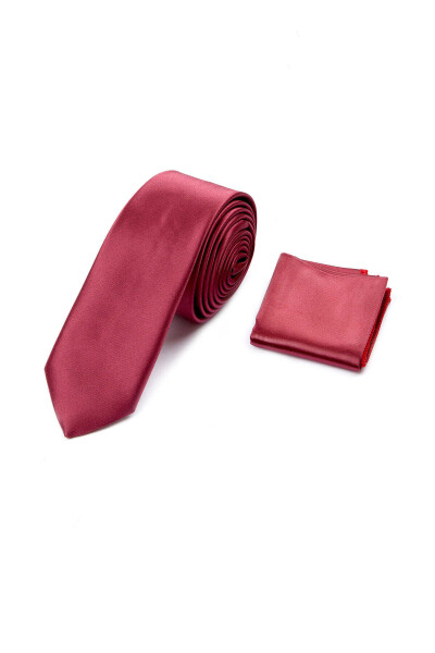 Bordo İkili Saten Kravat Mendil Set 