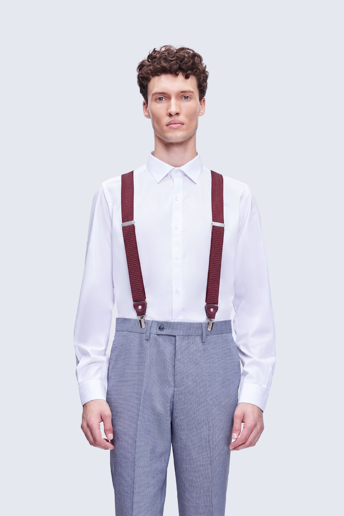 Bordo Puantiye Desenli Pantolon Askısı - 1