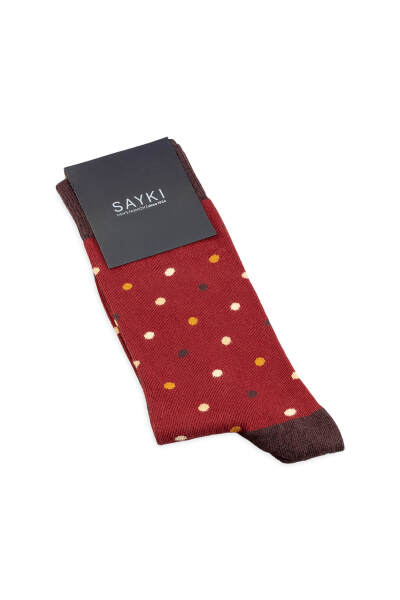 Bordo Puantiyeli Pamuk Çorap - 1