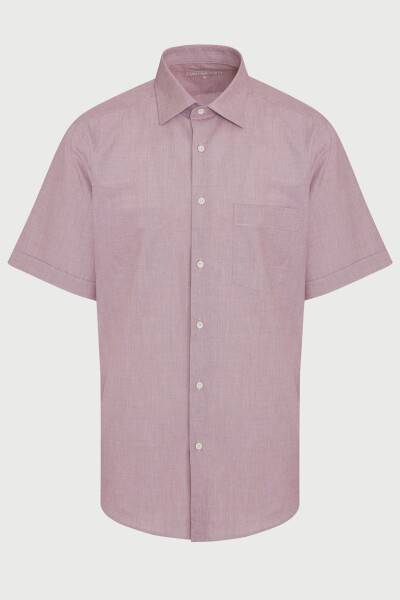 Bordo Regular Fit %100 Pamuk Kısa Kollu Gömlek - 1