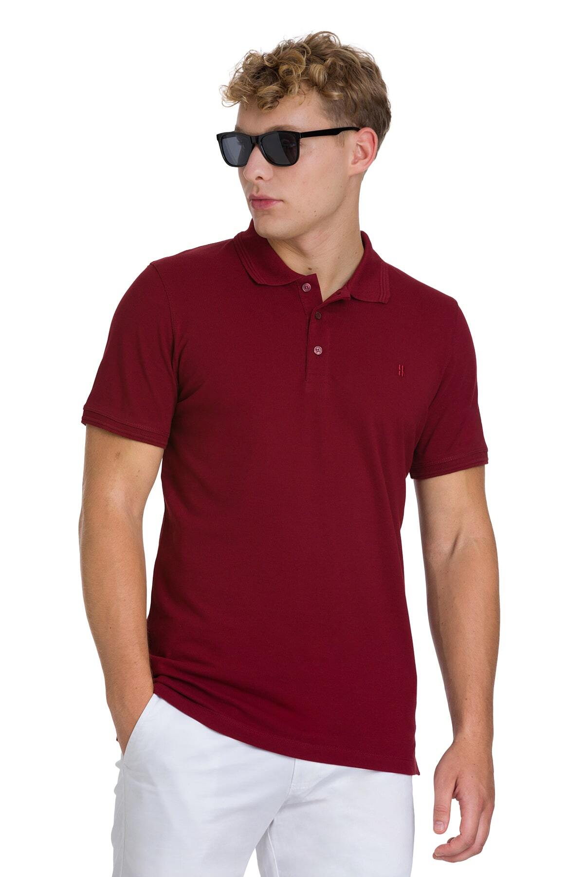 Bordo Regular Fit 100% Pamuk Kıvrılmaz Polo Yaka Tişört - 3