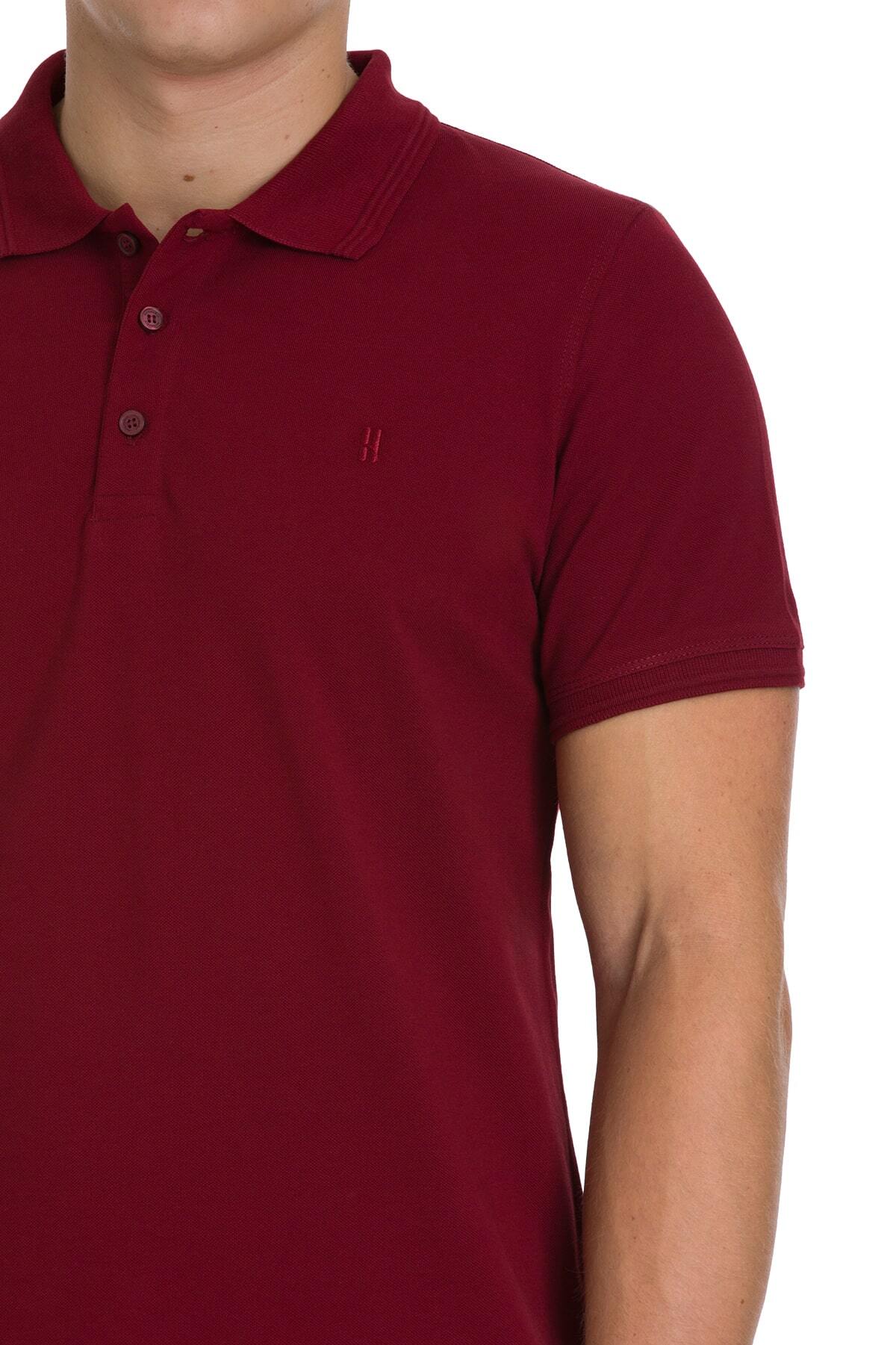 Bordo Regular Fit 100% Pamuk Kıvrılmaz Polo Yaka Tişört - 4