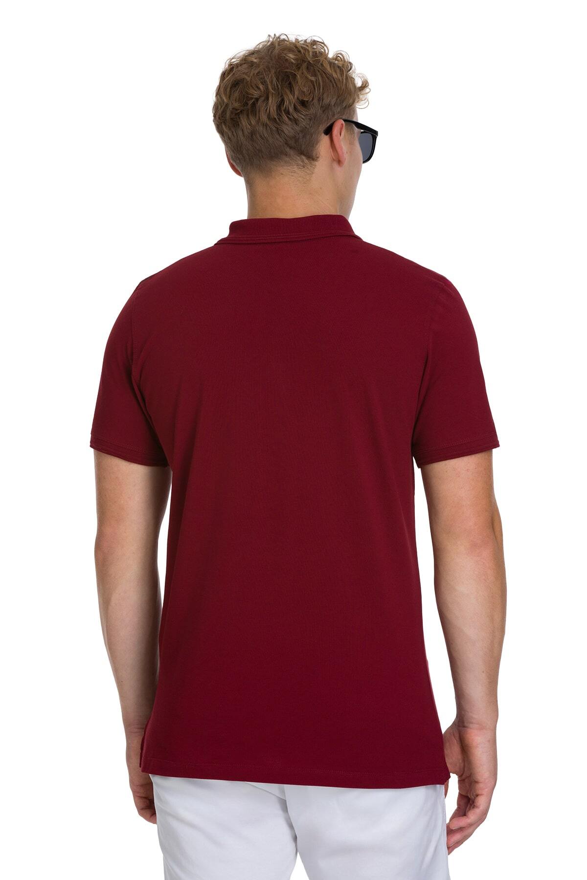 Bordo Regular Fit 100% Pamuk Kıvrılmaz Polo Yaka Tişört - 5