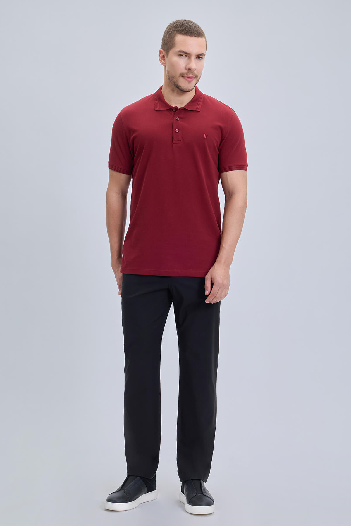 Bordo Regular Fit 100% Pamuk Kıvrılmaz Polo Yaka Tişört - 2