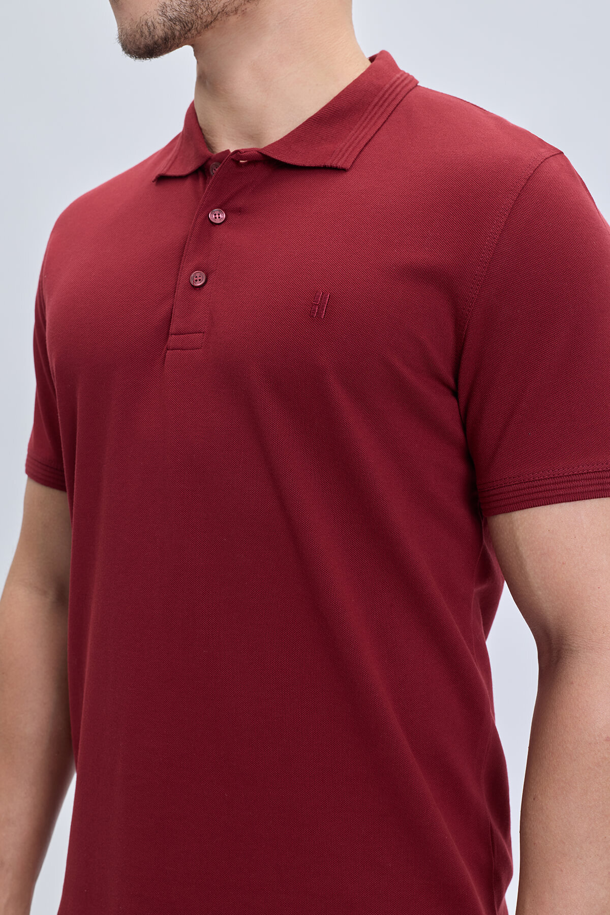 Bordo Regular Fit 100% Pamuk Kıvrılmaz Polo Yaka Tişört - 3