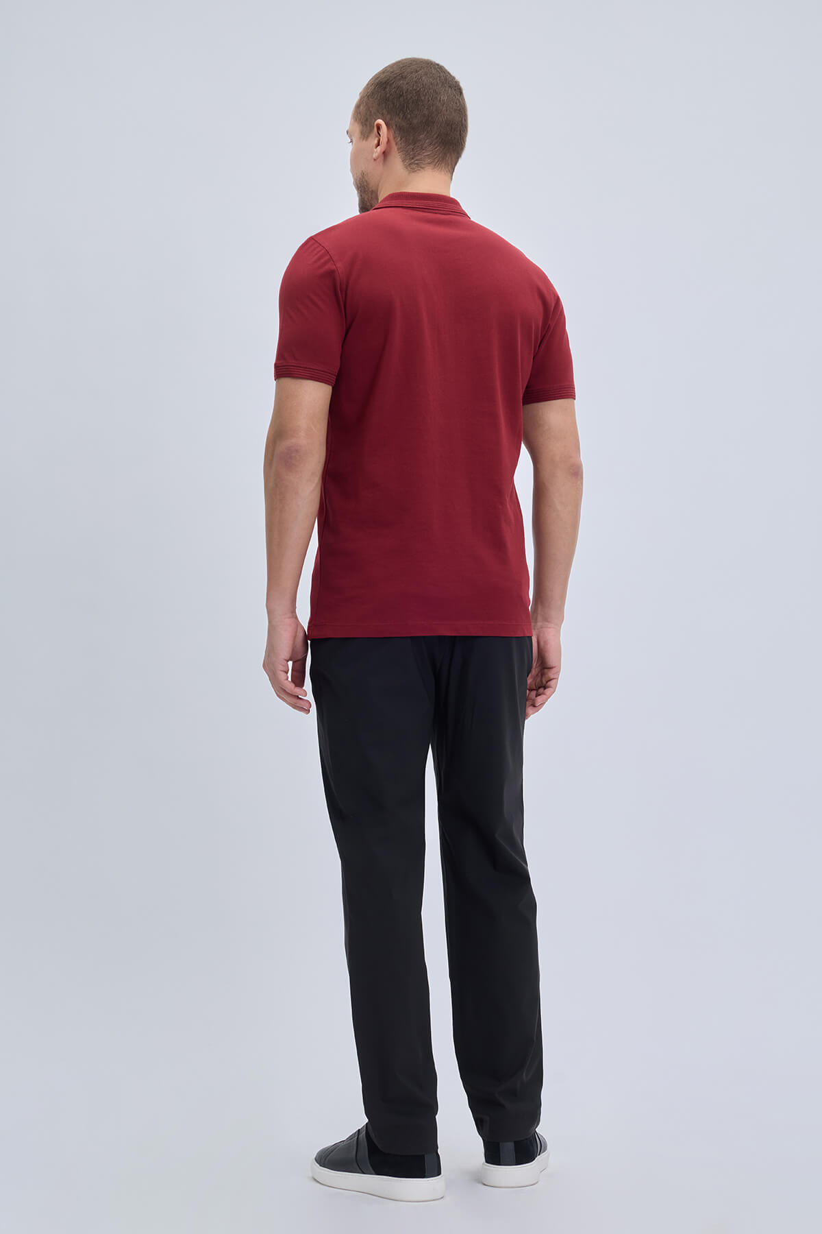 Bordo Regular Fit 100% Pamuk Kıvrılmaz Polo Yaka Tişört - 4
