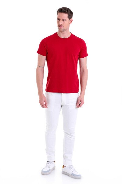 Bordo Regular Fit Bisiklet Yaka 100% Pamuk Tişört - 5