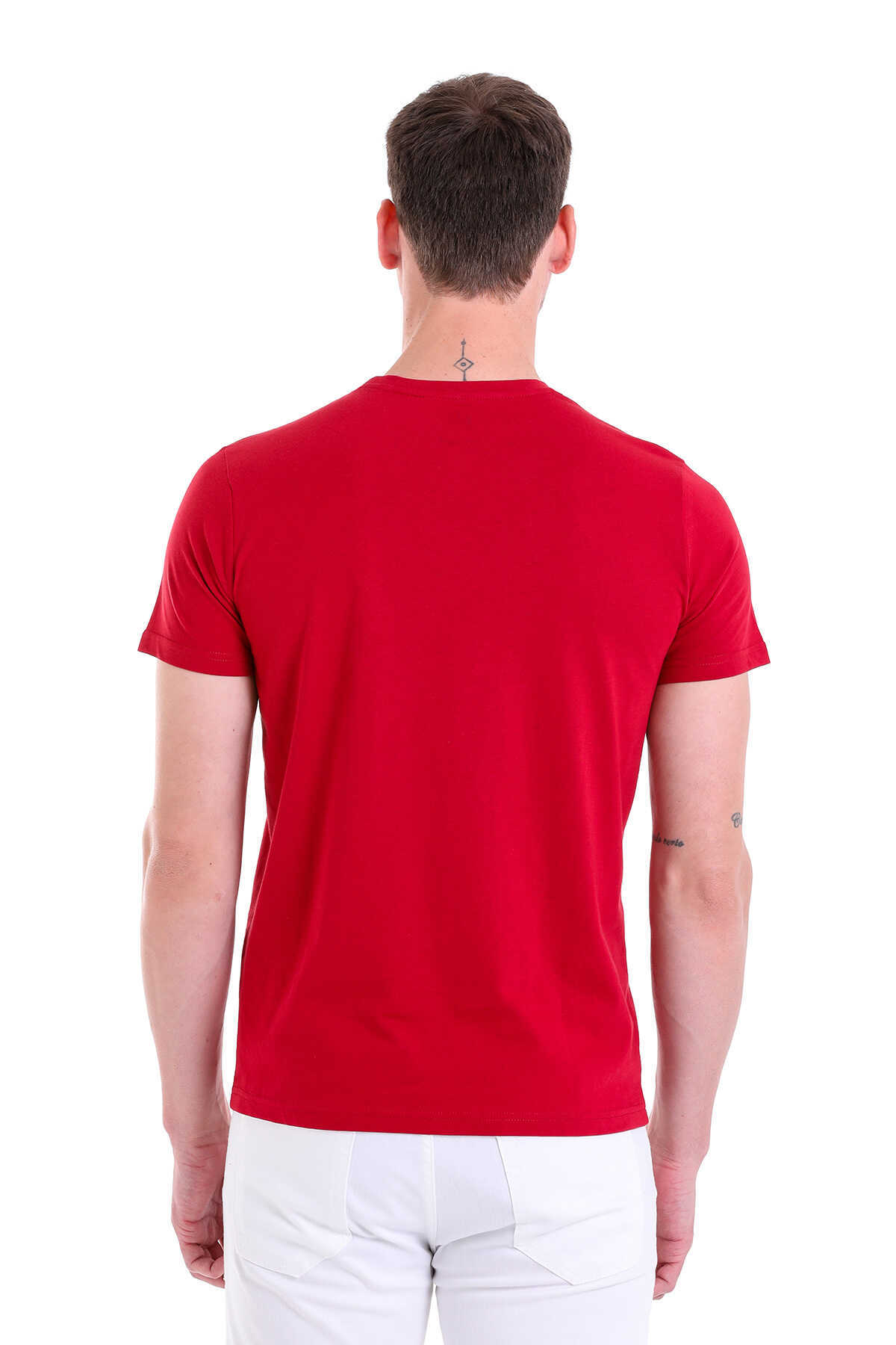 Bordo Regular Fit Bisiklet Yaka 100% Pamuk Tişört - 6