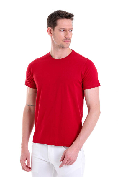 Bordo Regular Fit Bisiklet Yaka 100% Pamuk Tişört 