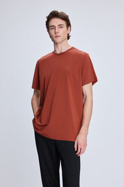 Bordo Regular Fit Bisiklet Yaka Pamuklu Triko Tişört 