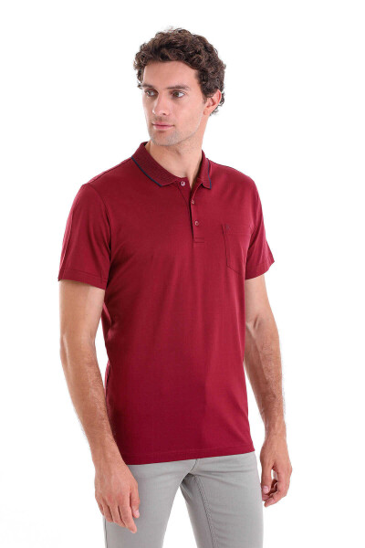 Bordo Regular Fit Düz 100% Pamuk Polo Yaka Tişört - Thumbnail