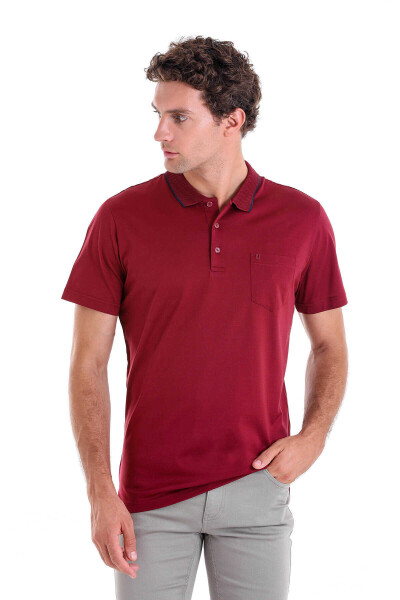 Bordo Regular Fit Düz 100% Pamuk Polo Yaka Tişört - Thumbnail