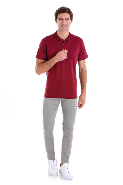 Bordo Regular Fit Düz 100% Pamuk Polo Yaka Tişört - Thumbnail