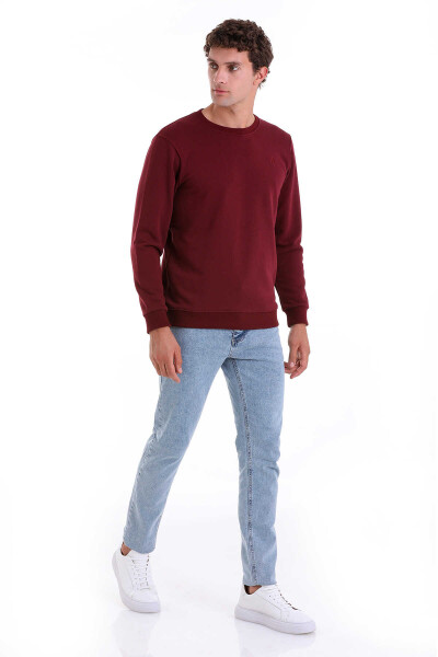 Bordo Regular Fit Düz Pamuklu Bisiklet Yaka Sweatshirt - 2
