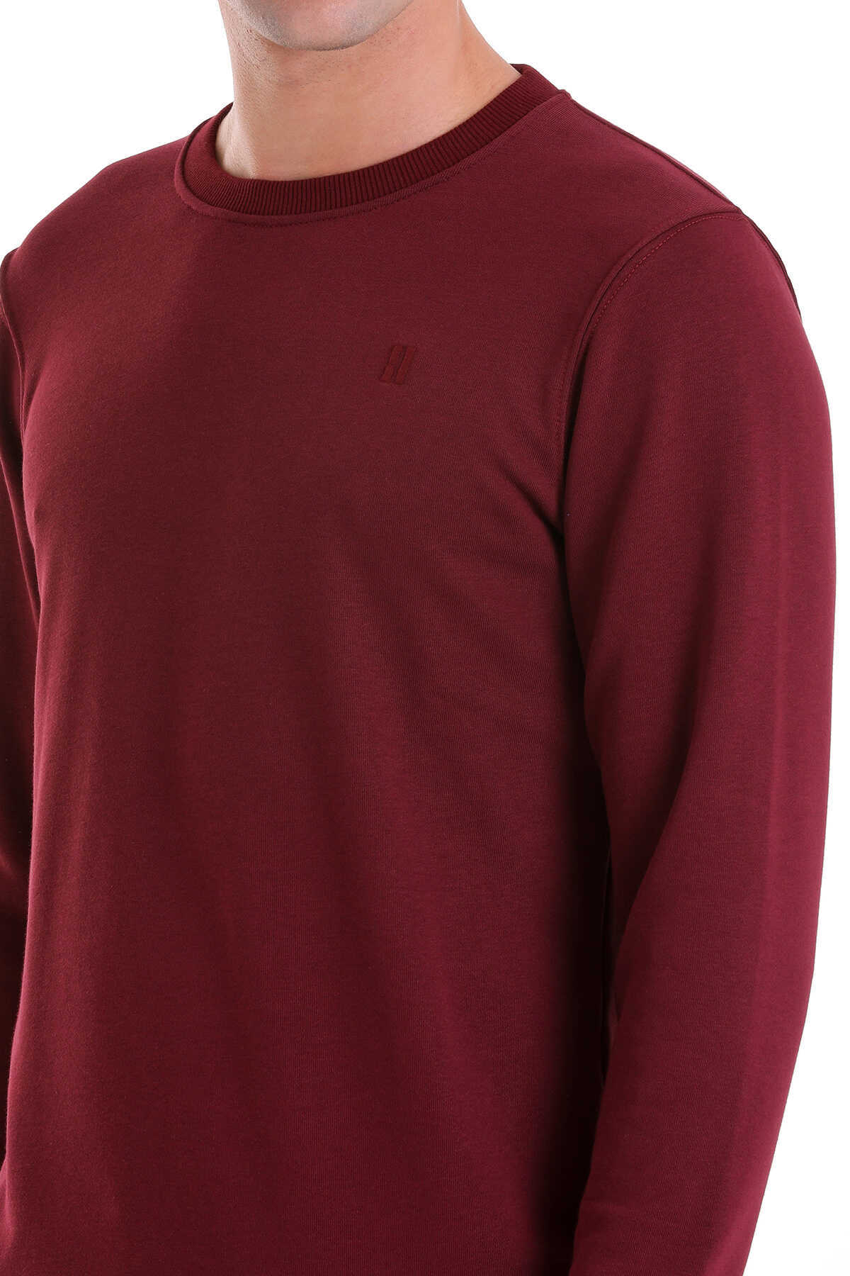 Bordo Regular Fit Düz Pamuklu Bisiklet Yaka Sweatshirt - 5