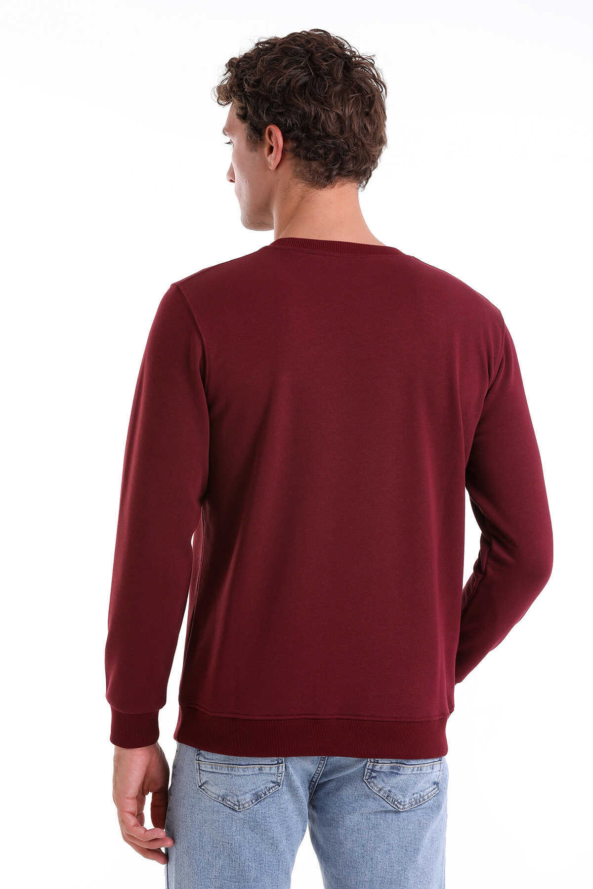 Bordo Regular Fit Düz Pamuklu Bisiklet Yaka Sweatshirt - 6