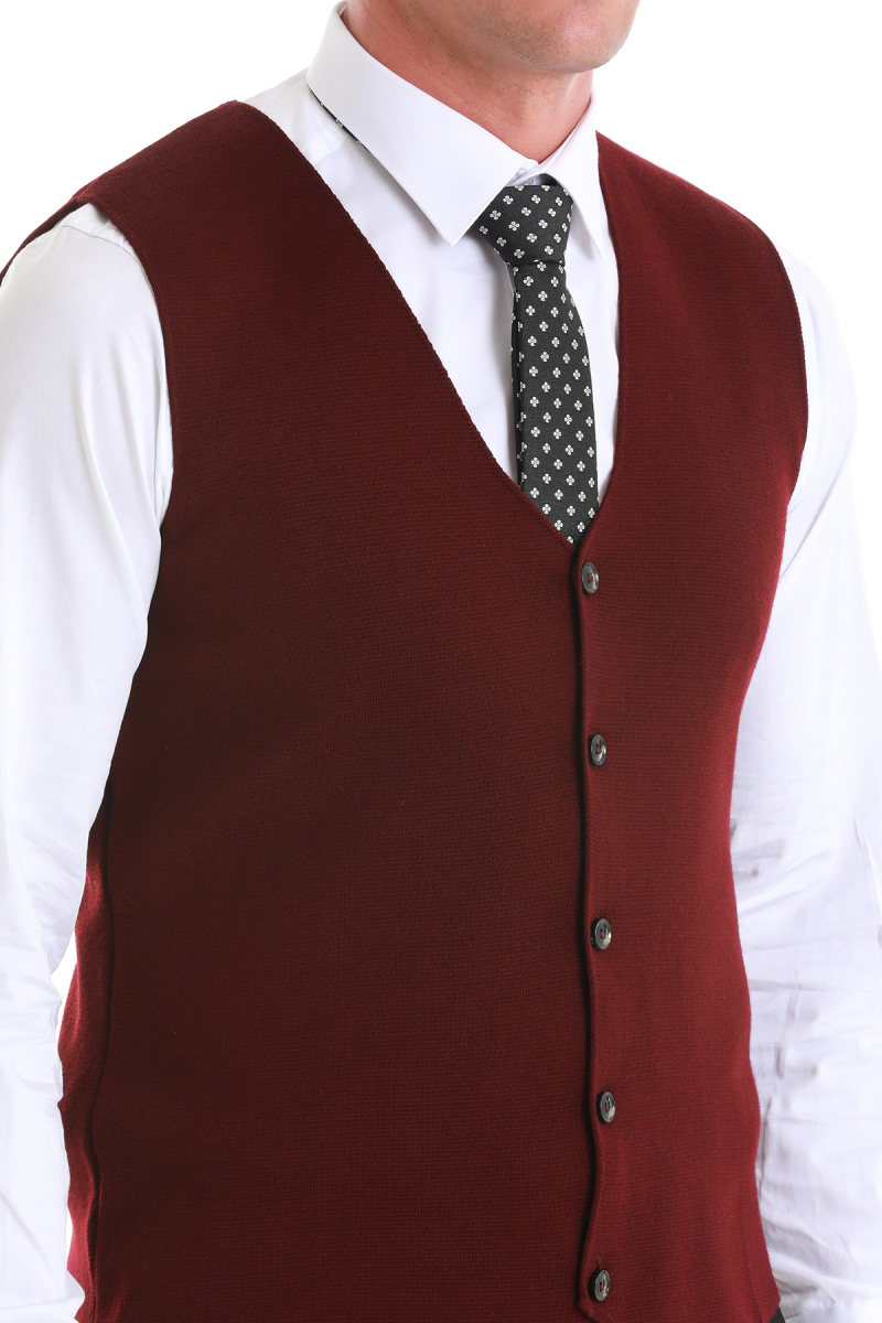 Bordo Regular Fit V Yaka Triko Yelek - Hatemoğlu (1)